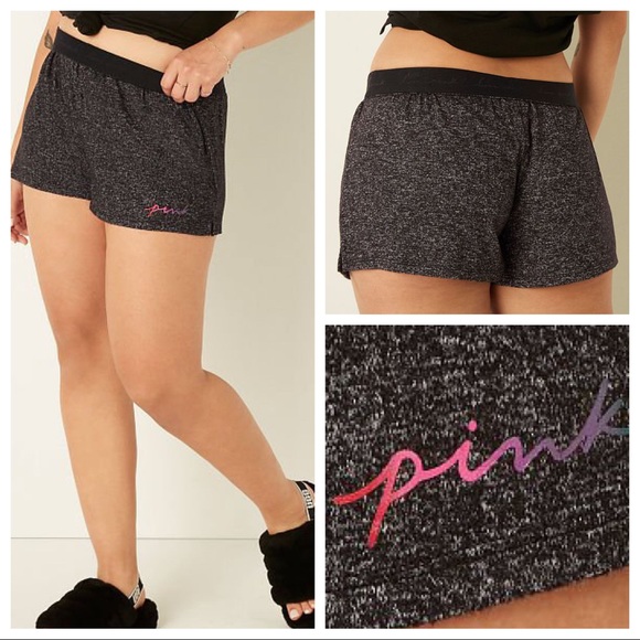 PINK Victoria's Secret Other - Vs Victorias Secret Pink Cozy Sleep Boxy Short Shortie Black Glitter Script XXL